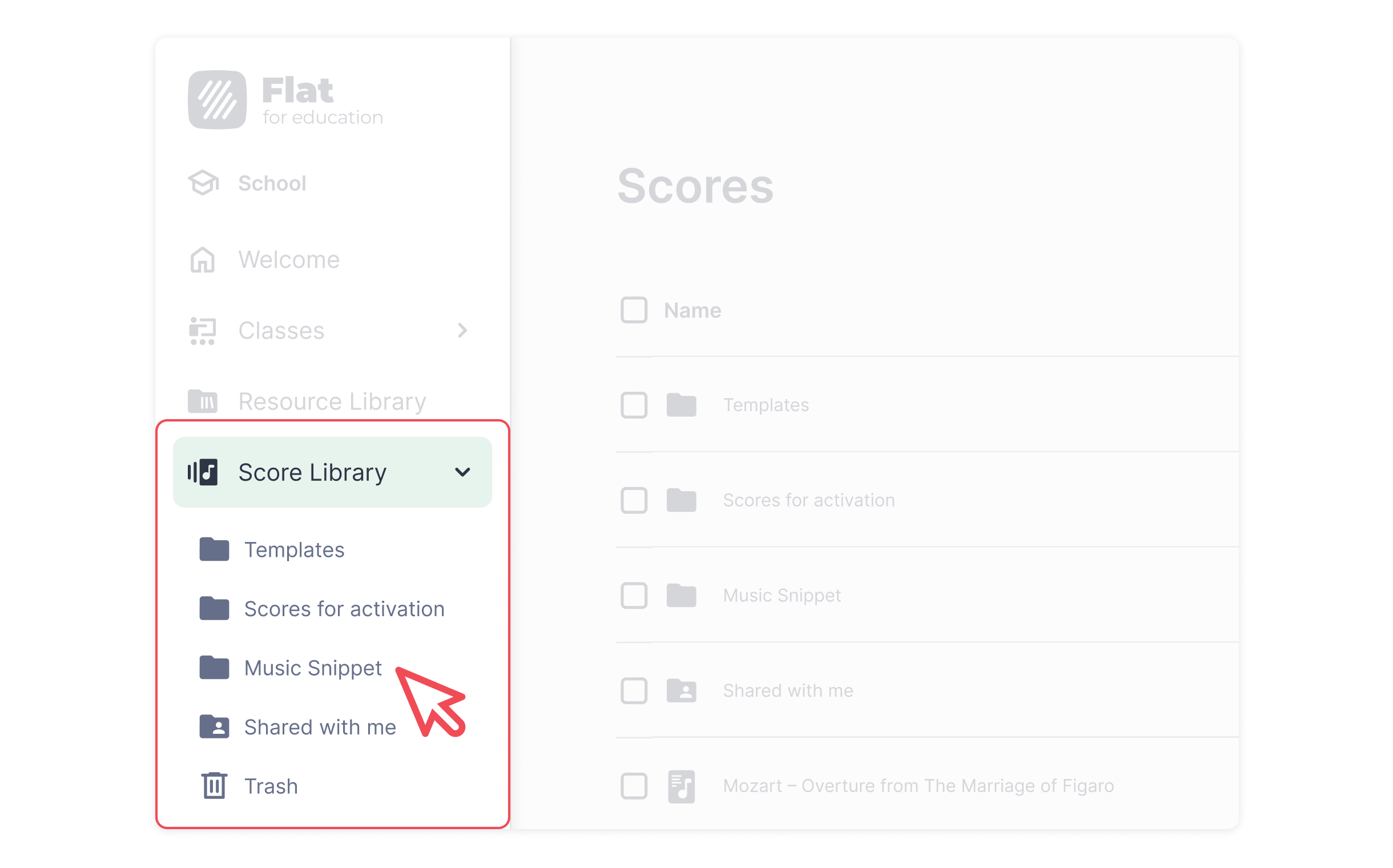 Your score library on Music Snippet and Flat for Education